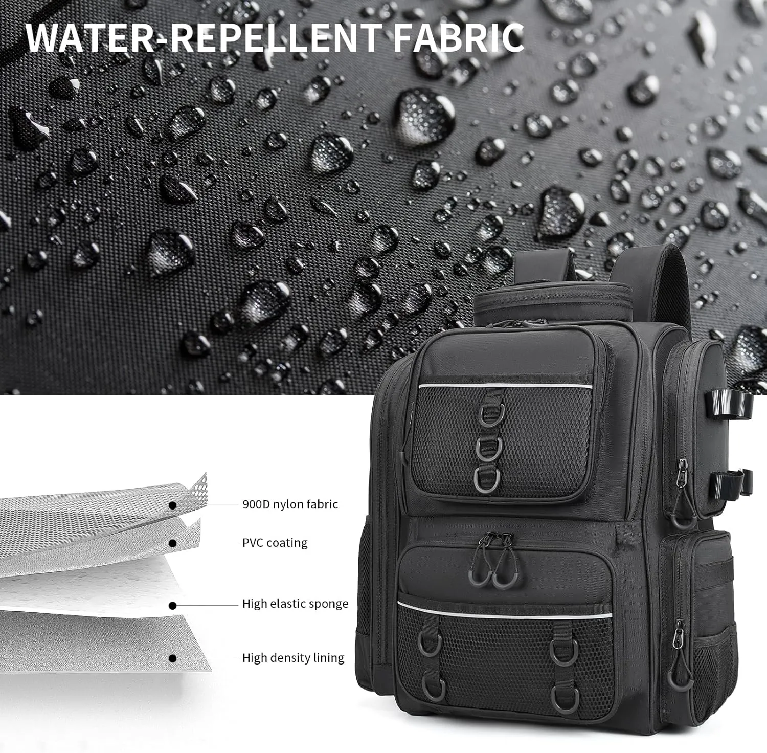 42L Waterproof Fishing Bag with Rod Holder,A Movable Partition and An Insulated Liner, It Is also A Large Lightweight Hiking Backpack