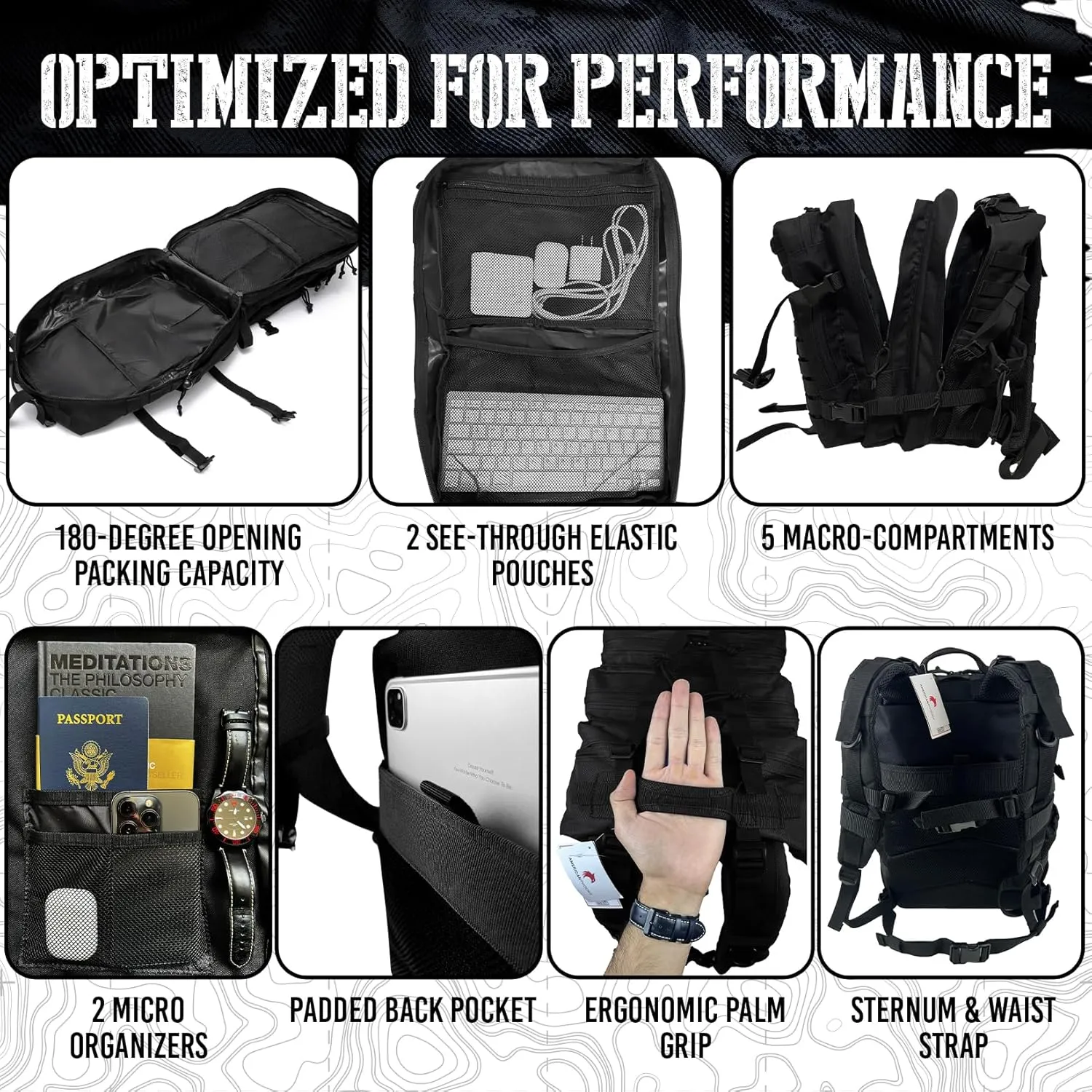 45L Elite Tactical Backpack | 3X Stronger Work & Military Backpack | Water Resistant and Heavy Duty | 3 Day MOLLE Bug Out Bag (Carbon Black)