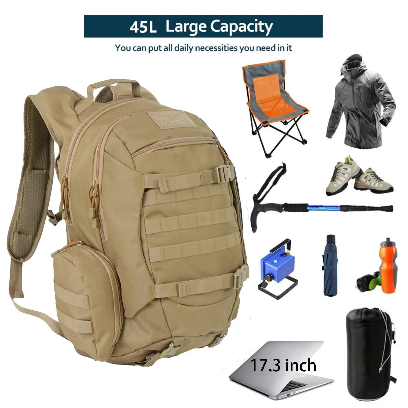 45L Waterproof Tactical Backpack – Hunting, Fishing, Hiking, and Camping Rucksack