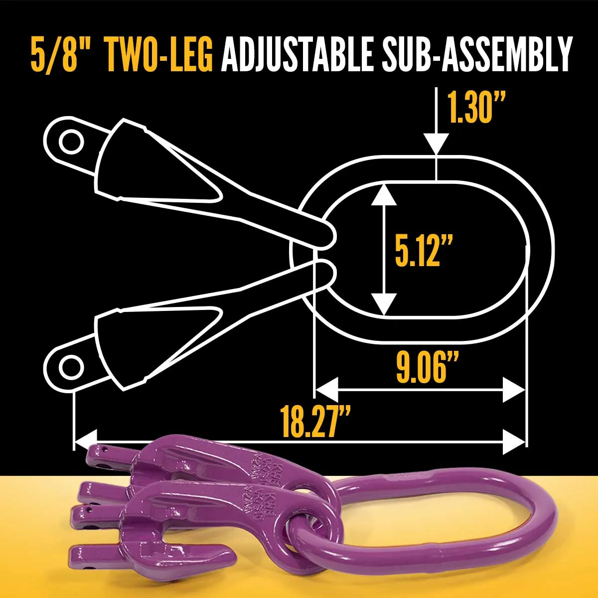 5/8" x 15' - Adjustable 2 Leg Chain Sling w/ Sling Hooks - Grade 100