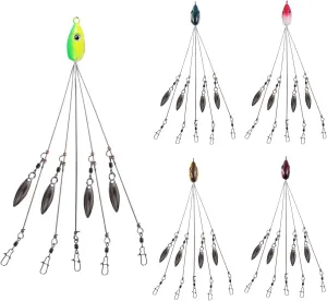 5pcs 5 Arms SEASHARK Alabama Umbrella Rig with 4 Blade for bass Fishing Rigs Lure Saltwater Stripers Swim Bait Ultralight Tripod Bass Lures Bait Kit Junior Ultralight Willow Blade Multi-Lure Rig