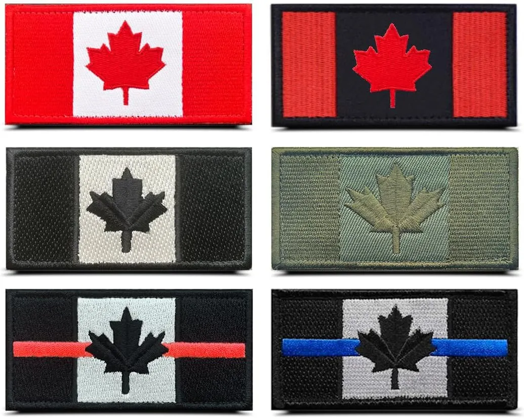 6 Pcs Bundle Tactical Canada Flag Patch Canadian Maple Leaf Patch Embroidery Uniform Emblem Patches with Hook and Loop Fastener for Backpacks Caps Hats Jackets Coats Clothes