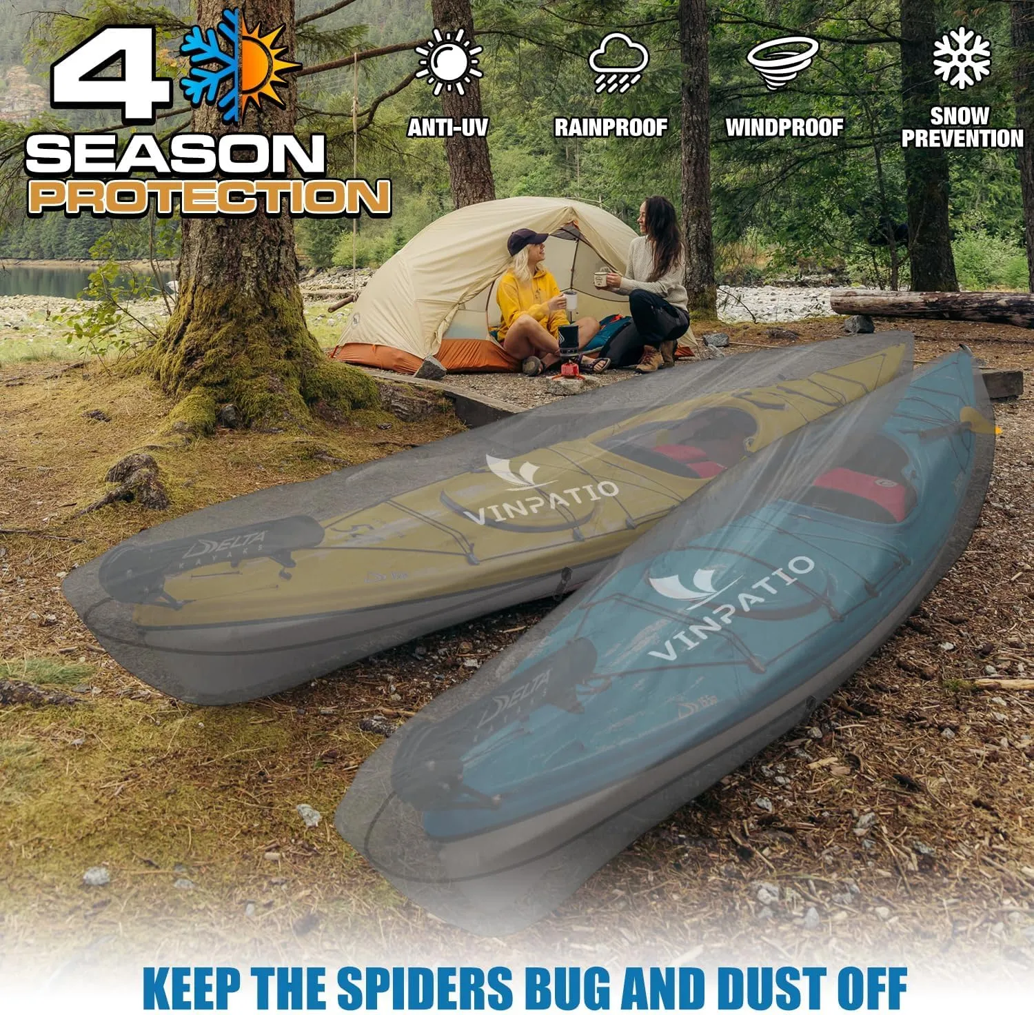 600D Kayak Cover 18 FT, Upgraded Solution-Dyed Oxford Full Coverage Waterproof Canoe Storage Bag with Zipper, Heavy-Duty UV Protection & Dust Resistant for Fishing Boats & Paddle Boards