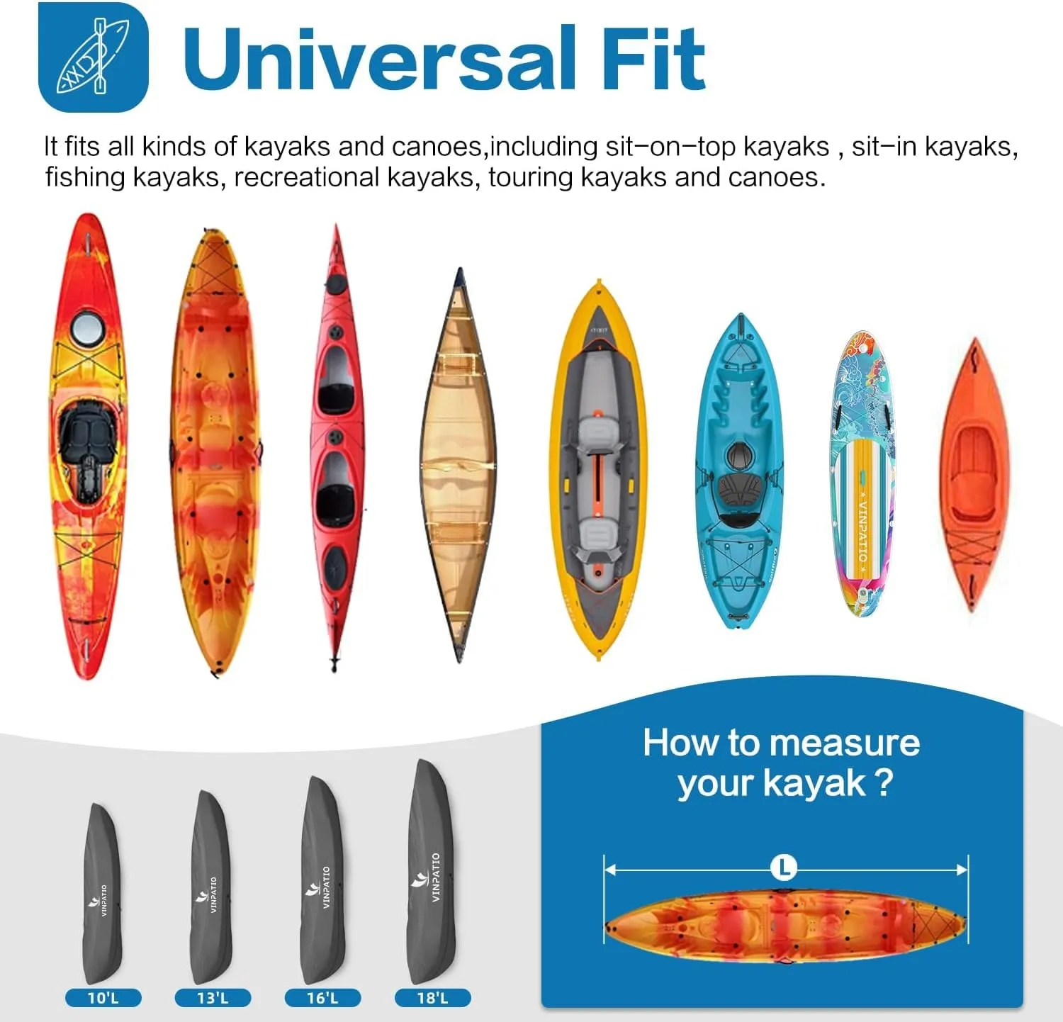 600D Kayak Cover 18 FT, Upgraded Solution-Dyed Oxford Full Coverage Waterproof Canoe Storage Bag with Zipper, Heavy-Duty UV Protection & Dust Resistant for Fishing Boats & Paddle Boards