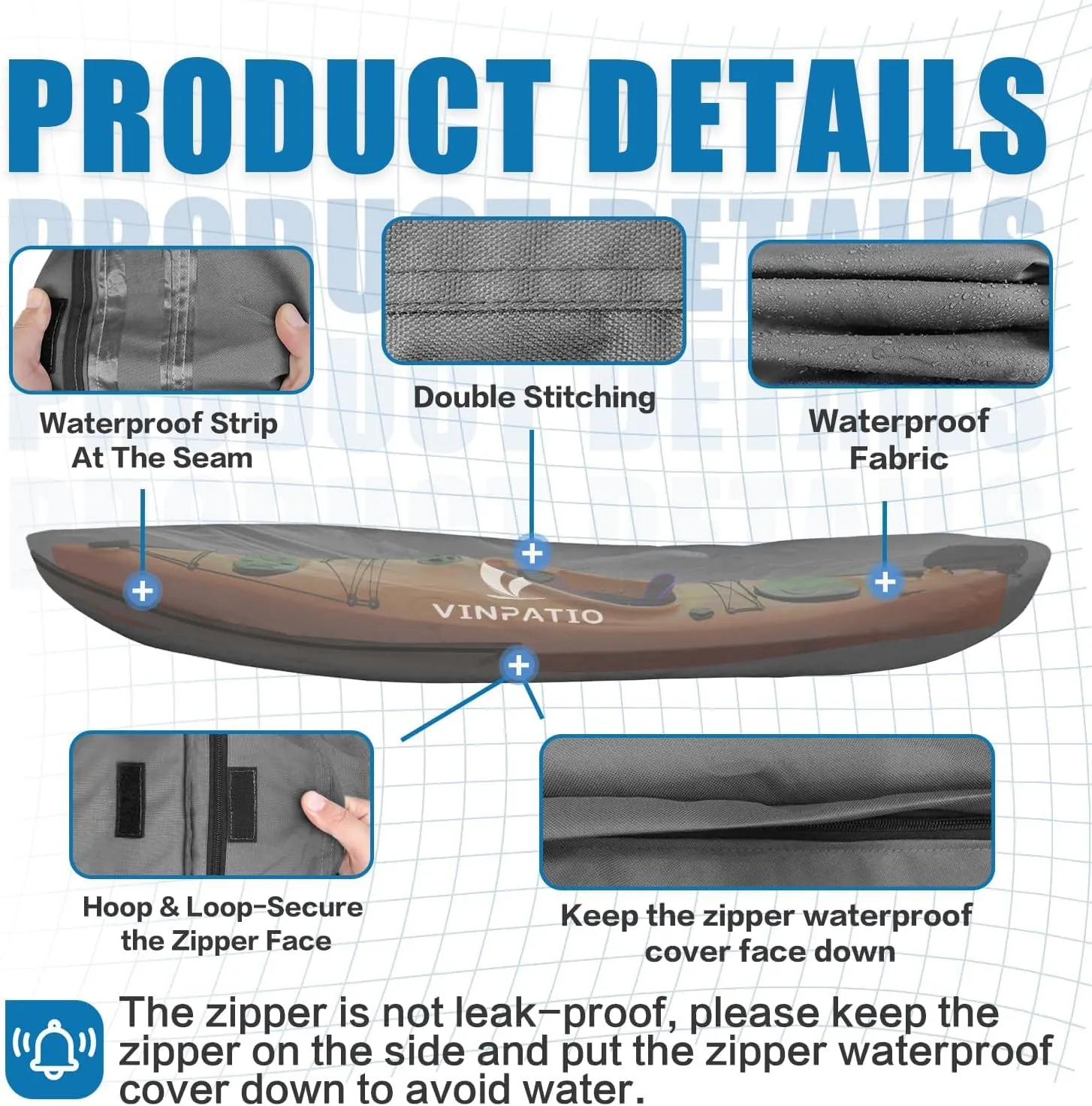 600D Kayak Cover 18 FT, Upgraded Solution-Dyed Oxford Full Coverage Waterproof Canoe Storage Bag with Zipper, Heavy-Duty UV Protection & Dust Resistant for Fishing Boats & Paddle Boards