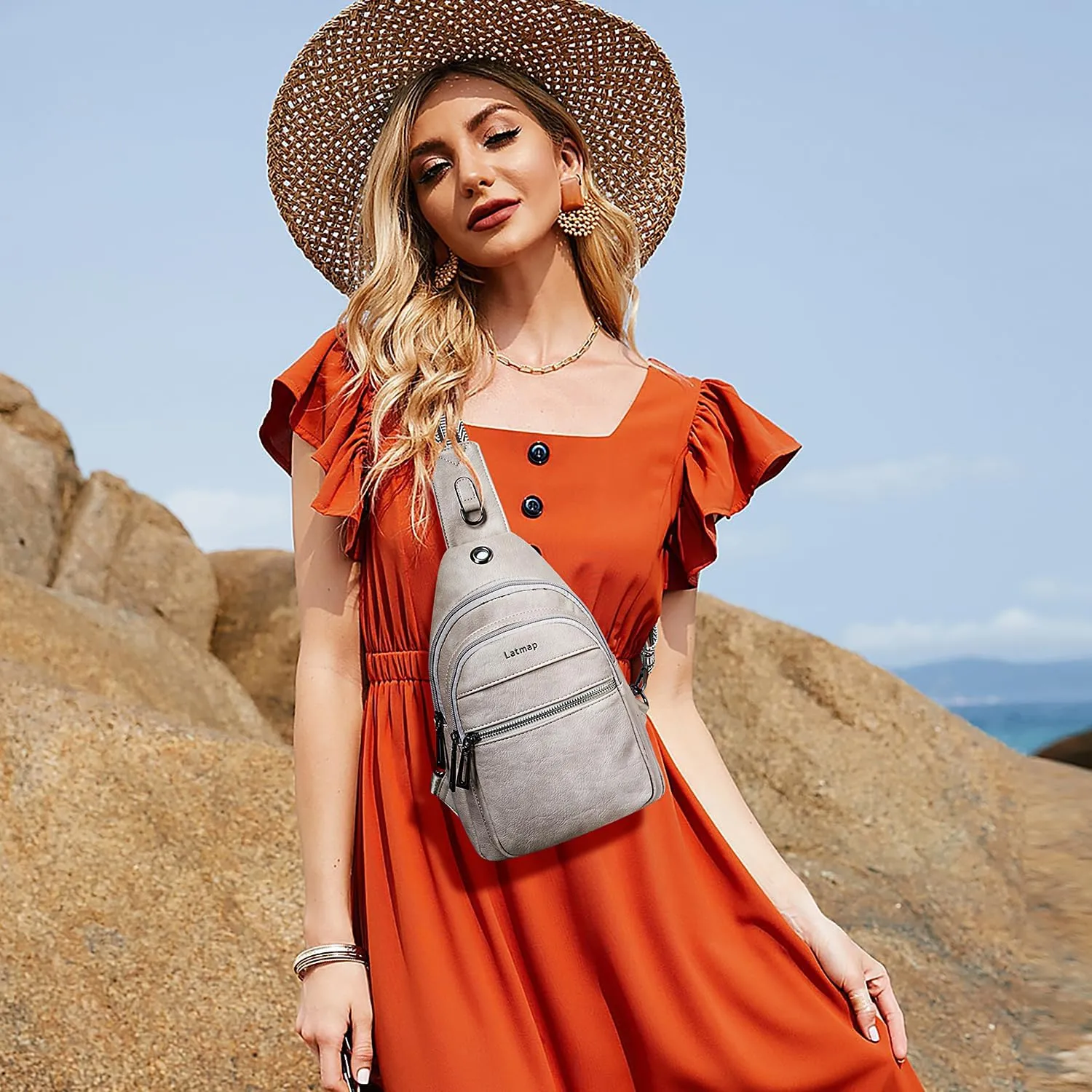 7L Sling Bag For Women Men Crossbody Shoulder Tote Blet Bags Backpack Fanny Pack Travel Purse Faux Leather