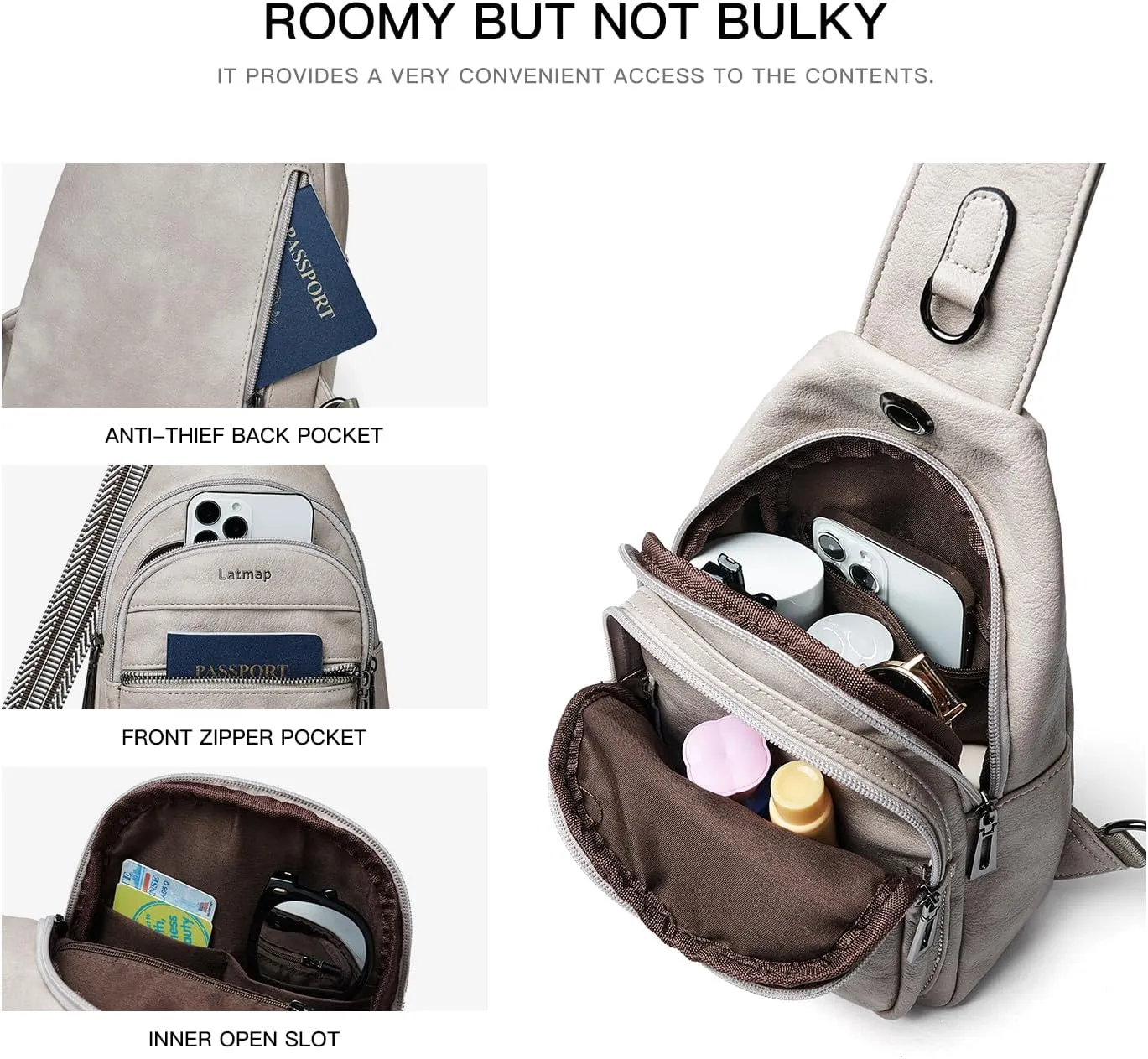 7L Sling Bag For Women Men Crossbody Shoulder Tote Blet Bags Backpack Fanny Pack Travel Purse Faux Leather