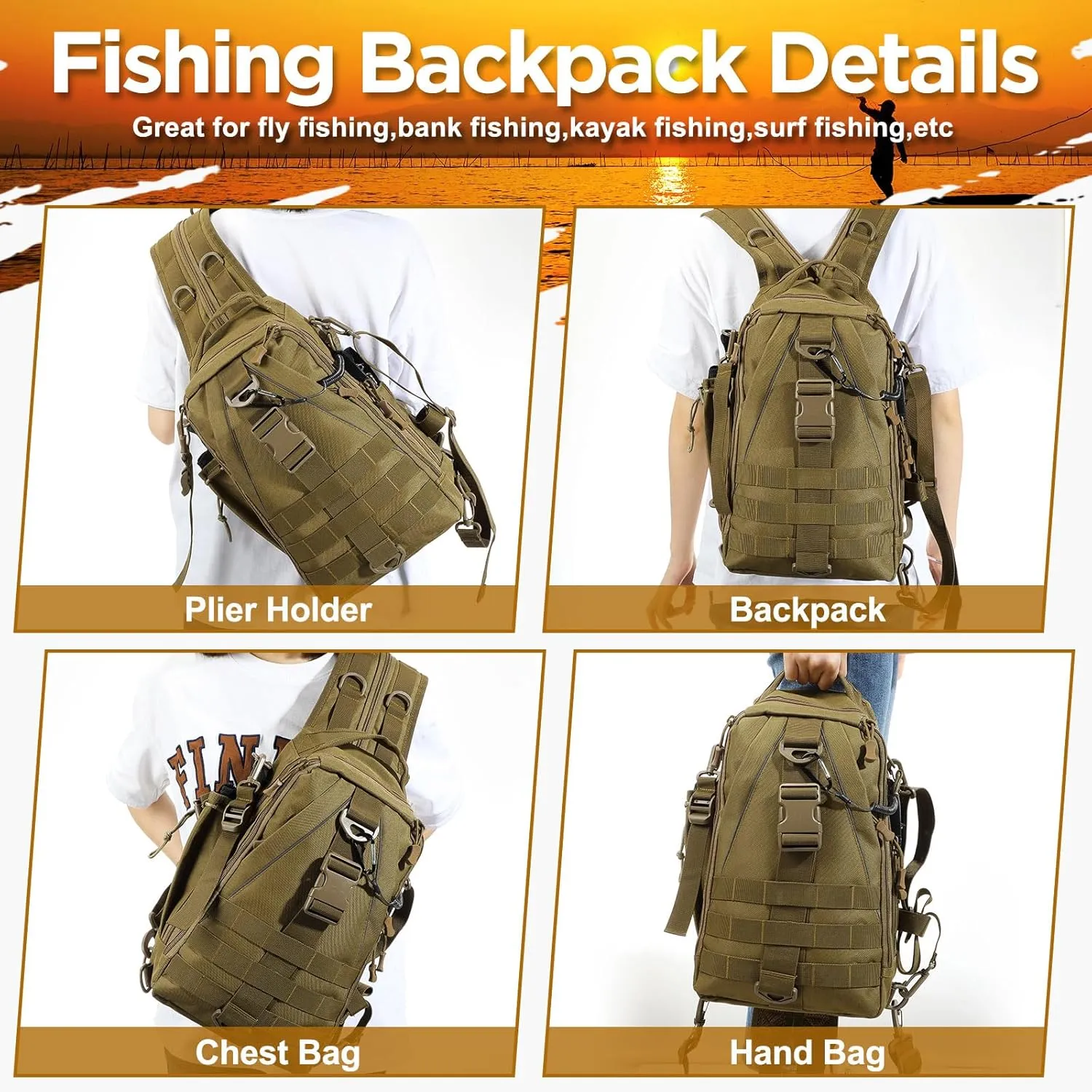 85 Pcs Fishing Backpack with Tackle Boxes, Tackle Sling Bag with Rod Holder, Fishing Lures Kit and Pliers Set for Men Women