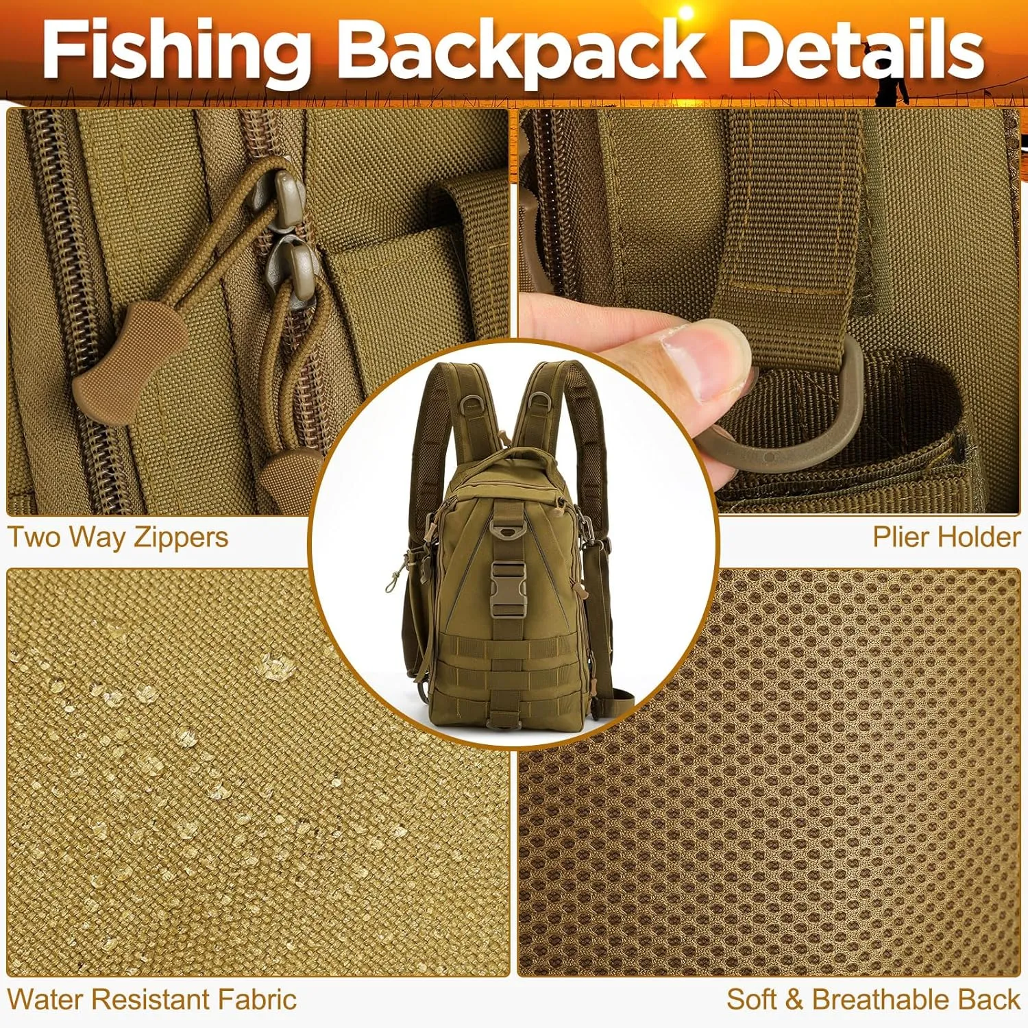 85 Pcs Fishing Backpack with Tackle Boxes, Tackle Sling Bag with Rod Holder, Fishing Lures Kit and Pliers Set for Men Women