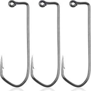 90 Degree Aberdeen Jig Hooks, 110pcs Long Shank Forged Duratin Jig Hooks Heavy Wire Jig Fishing Hooks High Carbon Steel Round Bend Barbarian Hooks Tackle 1/0-6/0