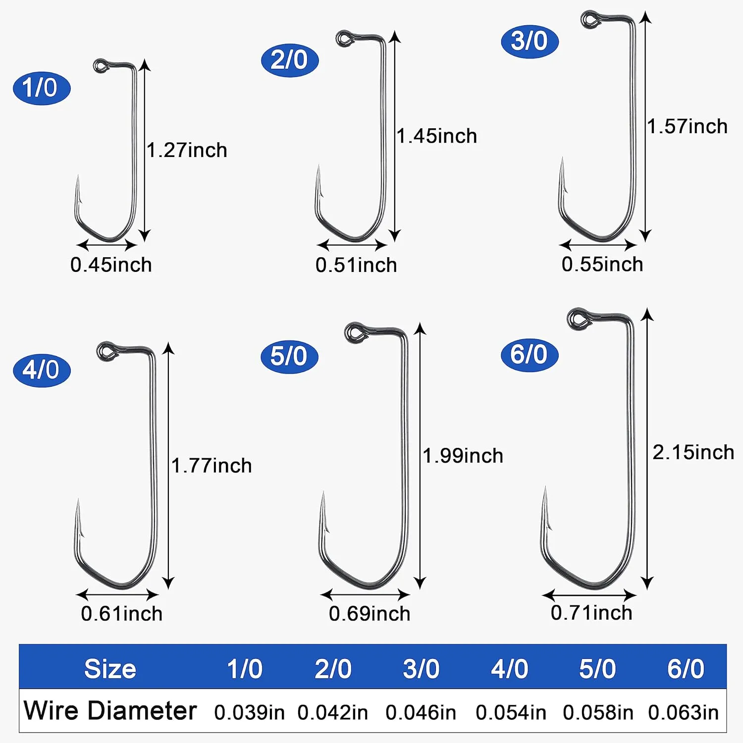 90 Degree Aberdeen Jig Hooks, 110pcs Long Shank Forged Duratin Jig Hooks Heavy Wire Jig Fishing Hooks High Carbon Steel Round Bend Barbarian Hooks Tackle 1/0-6/0