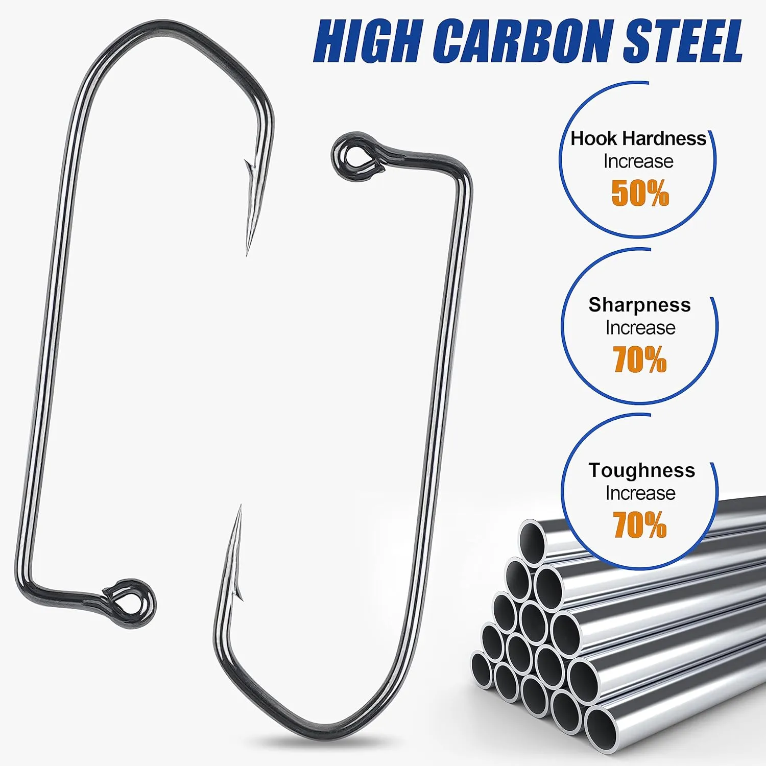 90 Degree Aberdeen Jig Hooks, 110pcs Long Shank Forged Duratin Jig Hooks Heavy Wire Jig Fishing Hooks High Carbon Steel Round Bend Barbarian Hooks Tackle 1/0-6/0