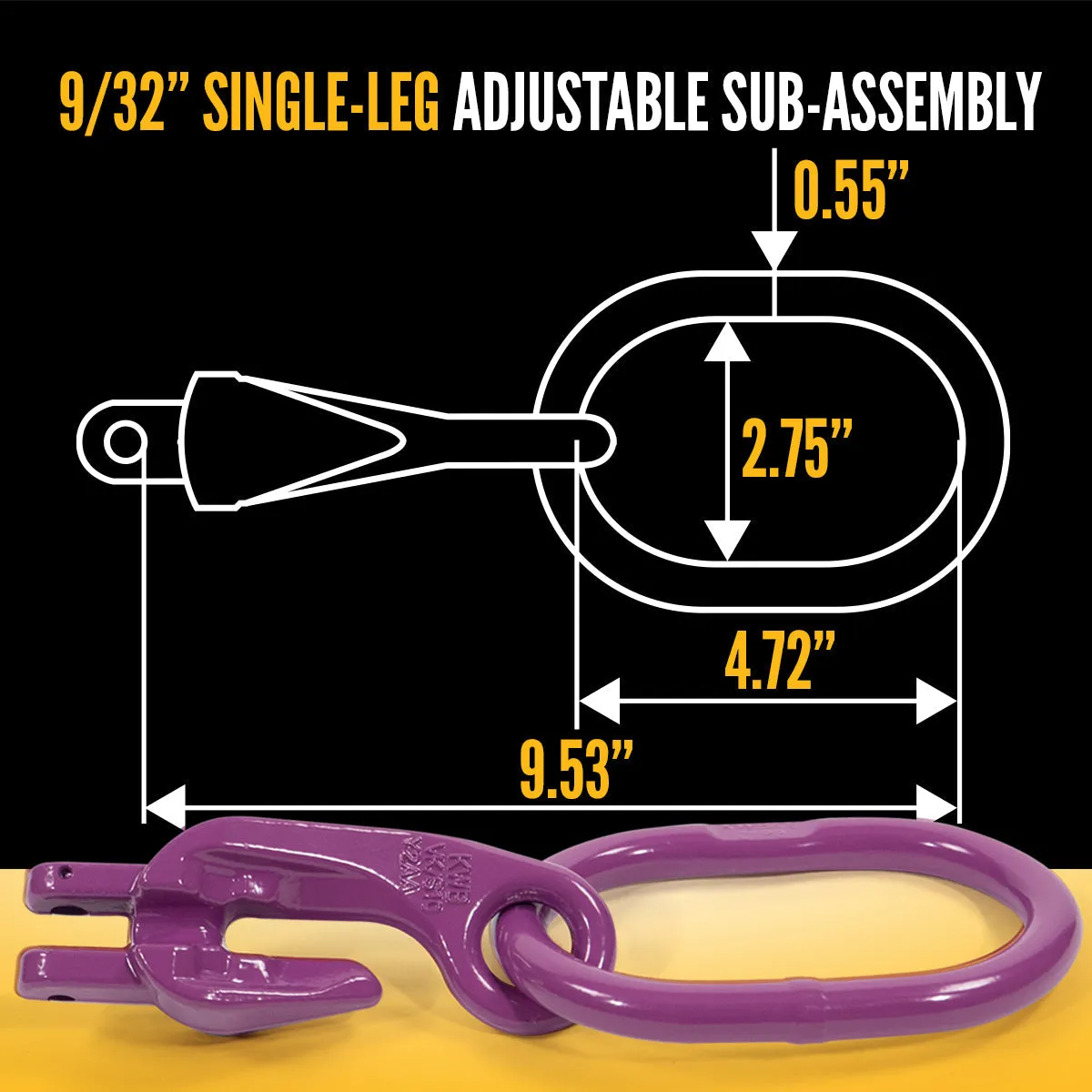 9/32" x 20' - Adjustable Single Leg Chain Sling w/ Grab Hook - Grade 100