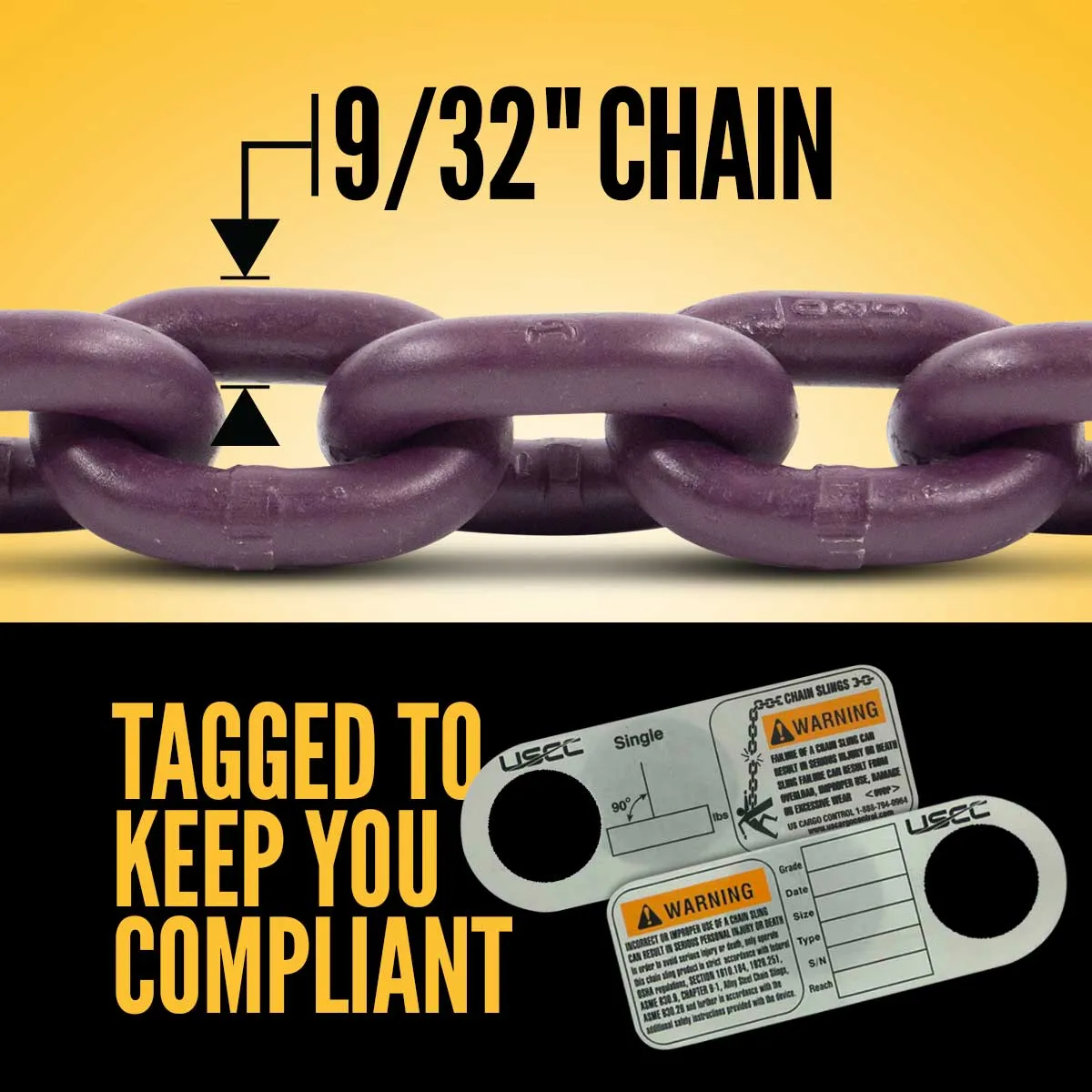 9/32" x 20' - Adjustable Single Leg Chain Sling w/ Grab Hook - Grade 100