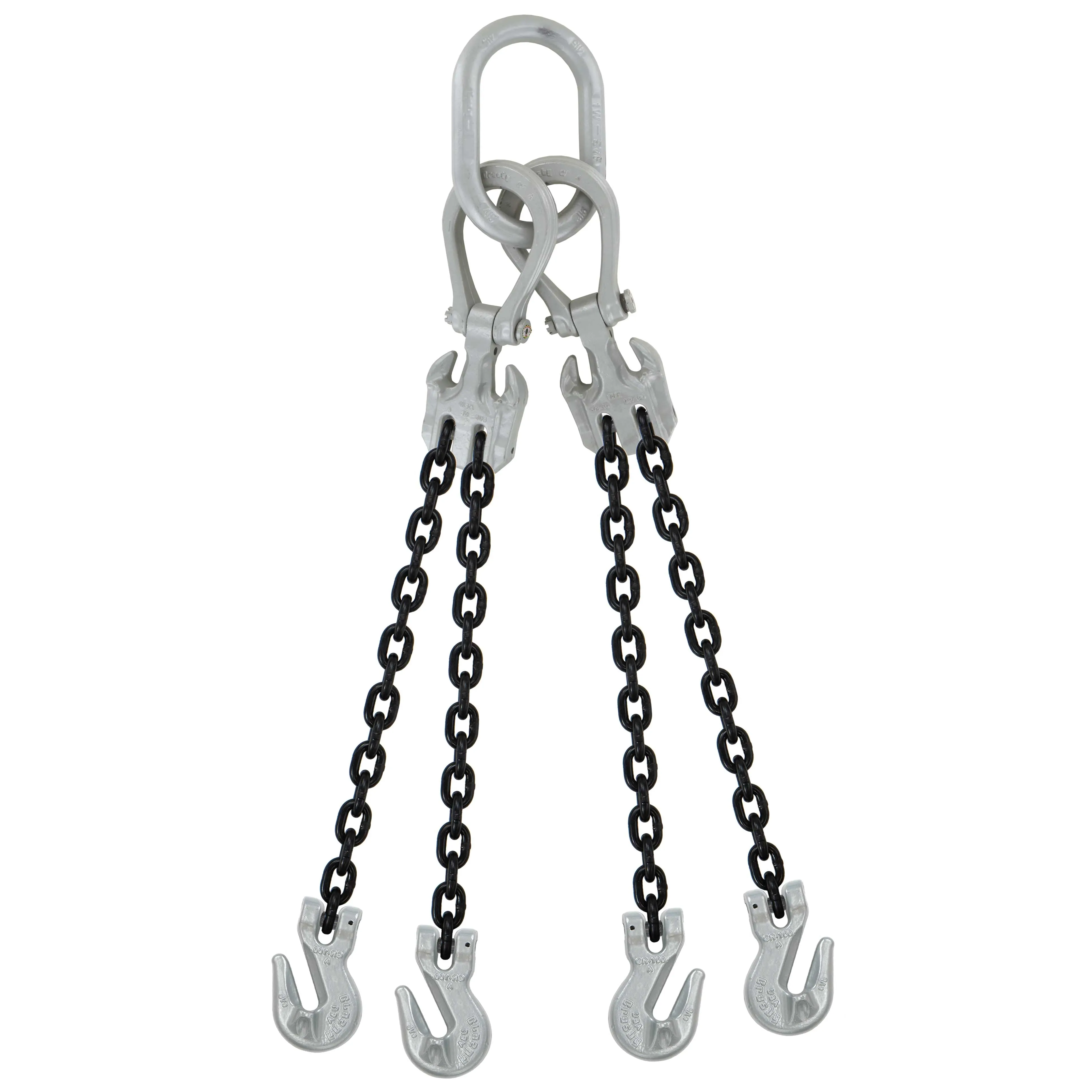 9/32" x 20' - Domestic Adjustable 4 Leg Chain Sling with Crosby Grab Hooks - Grade 100