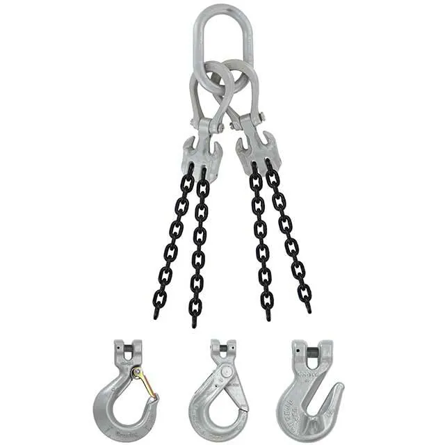 9/32" x 20' - Domestic Adjustable 4 Leg Chain Sling with Crosby Grab Hooks - Grade 100