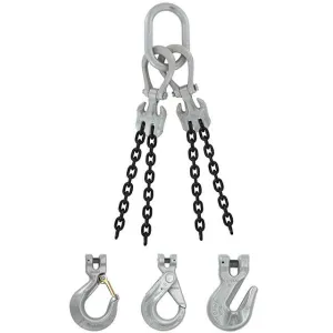 9/32" x 20' - Domestic Adjustable 4 Leg Chain Sling with Crosby Grab Hooks - Grade 100