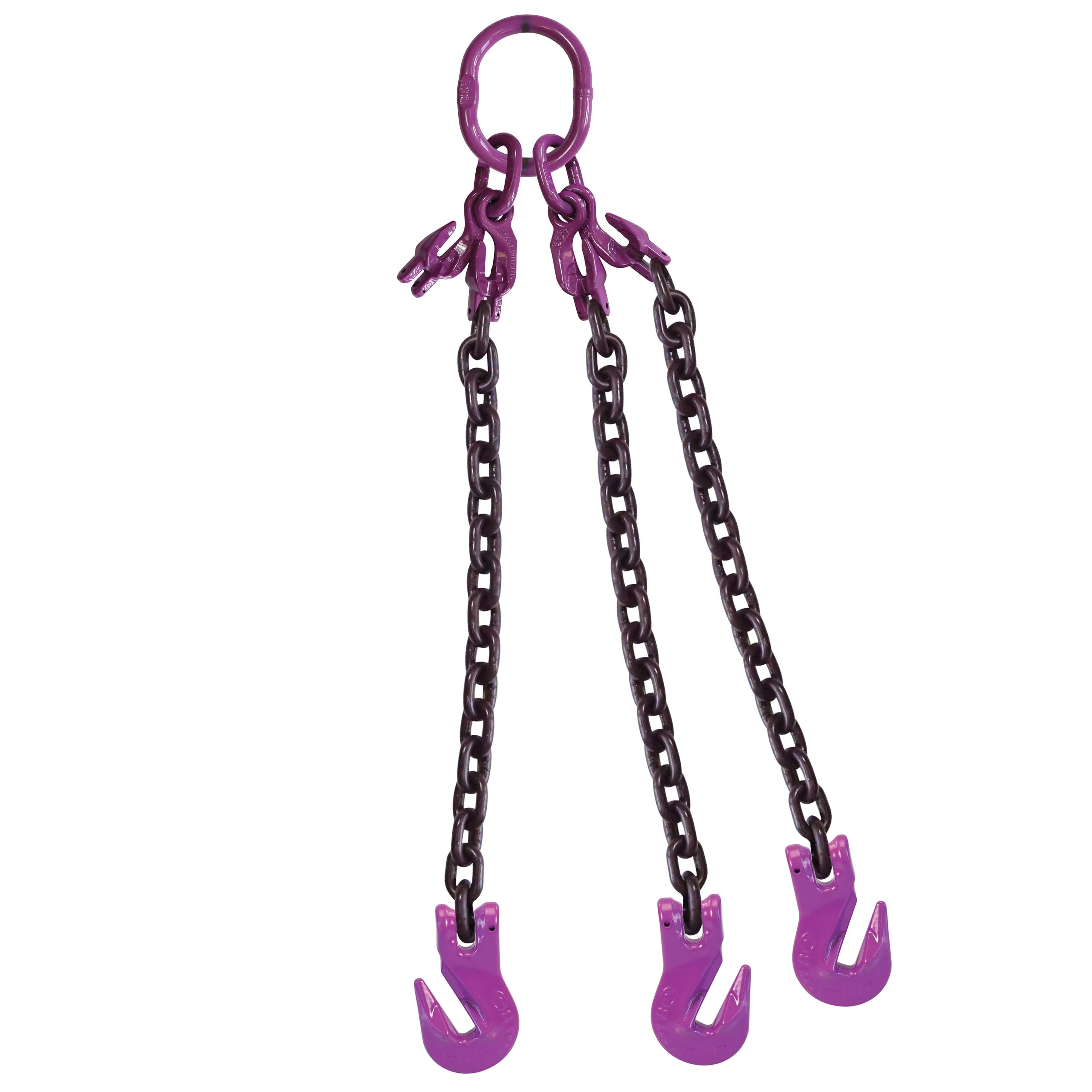 9/32" x 5' - Adjustable 3 Leg Chain Sling w/ Grab Hooks - Grade 100