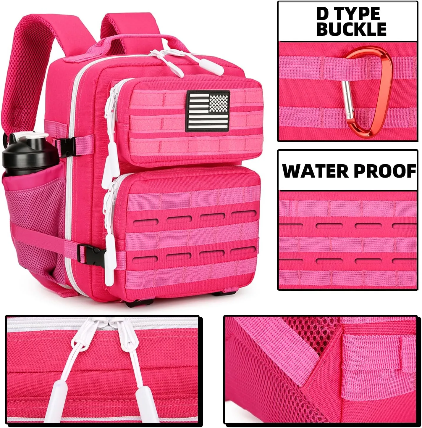 9L Mini Tactical Backpack 9L Assault Pack 9L Tactical Backpack Hiking Fitness Backpack（Rose Red）