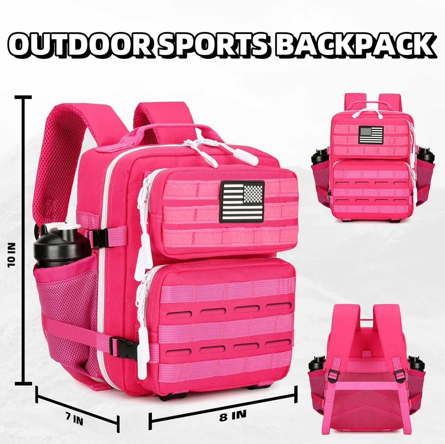 9L Mini Tactical Backpack 9L Assault Pack 9L Tactical Backpack Hiking Fitness Backpack（Rose Red）