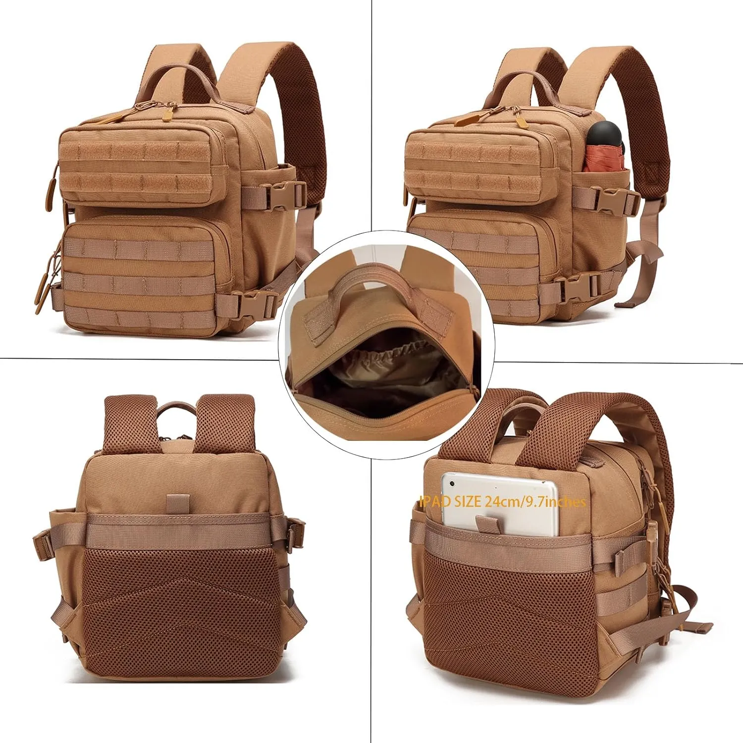 9L Mini Tactical Backpack, Multi-Purpose Rucksack,Small Gym Bag, EDC Molle, for Men and Women (Grey)