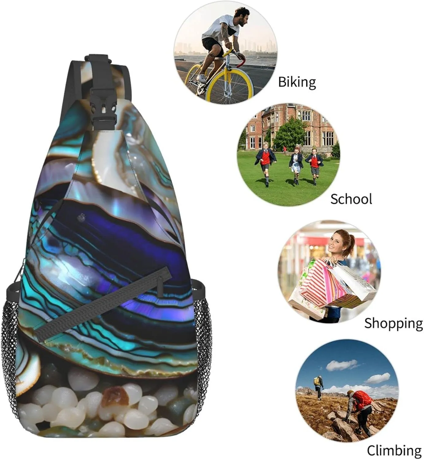 Abalone nacre Print Sling Backpack, Sling Bag, Crossbody Chest Bag Daypack, for Hiking Travel