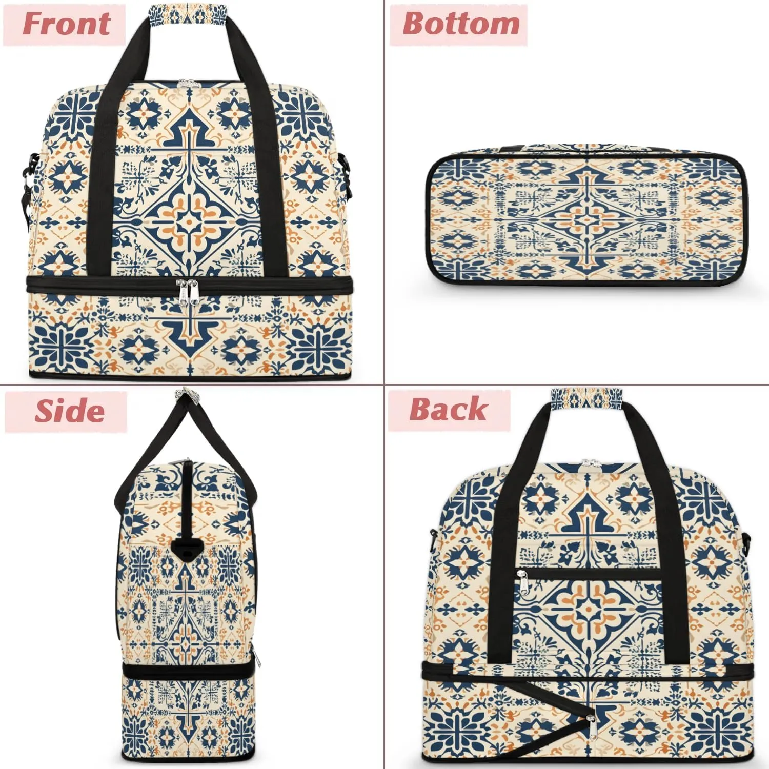 Abstract Flora Boho Patterns Travel Duffle Bag, Collapsible Travel Bag Sports Gym Bag With Shoes Compartment Weekender Bag Overnight Bag For Women Men