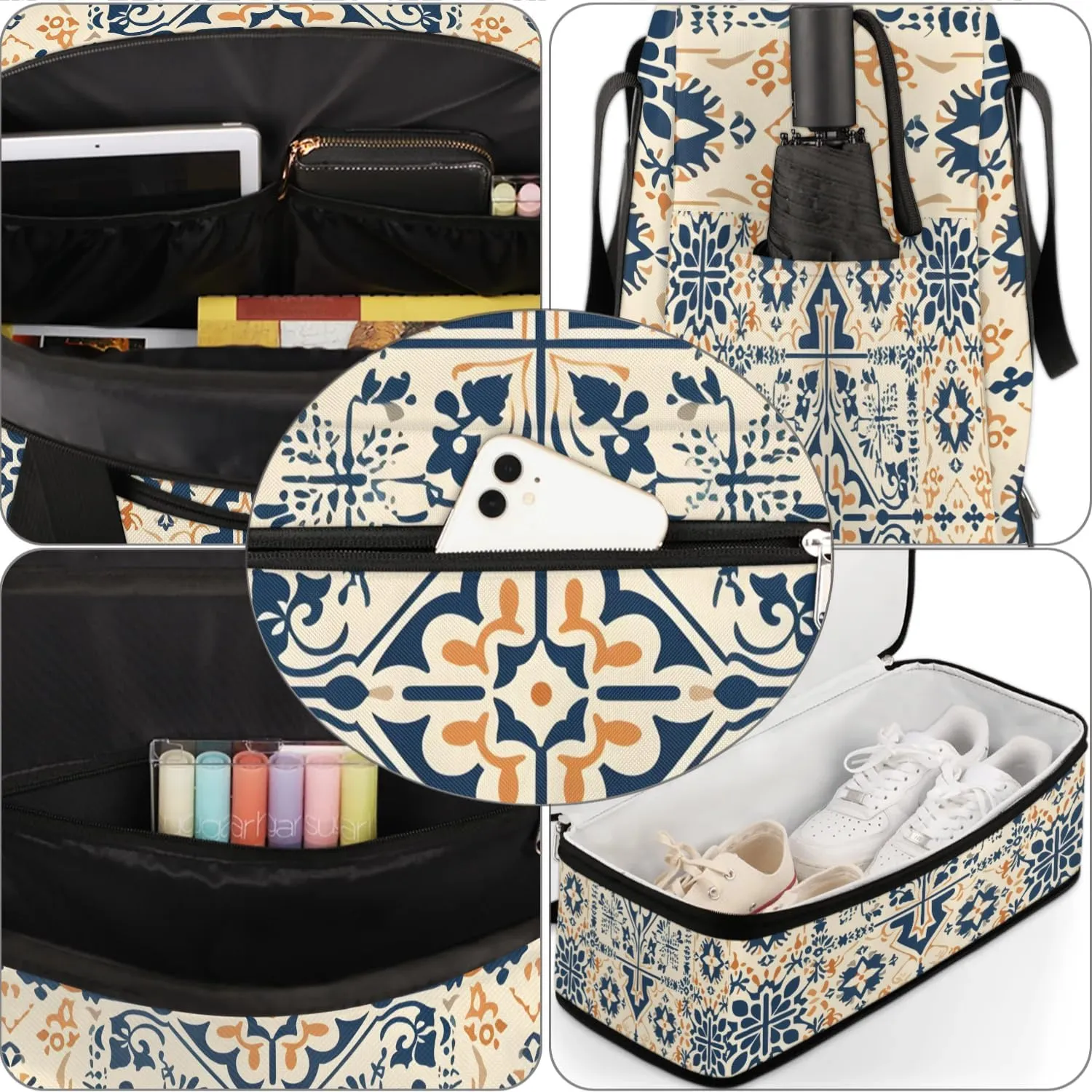 Abstract Flora Boho Patterns Travel Duffle Bag, Collapsible Travel Bag Sports Gym Bag With Shoes Compartment Weekender Bag Overnight Bag For Women Men