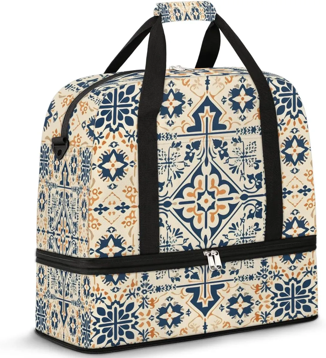 Abstract Flora Boho Patterns Travel Duffle Bag, Collapsible Travel Bag Sports Gym Bag With Shoes Compartment Weekender Bag Overnight Bag For Women Men
