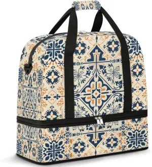 Abstract Flora Boho Patterns Travel Duffle Bag, Collapsible Travel Bag Sports Gym Bag With Shoes Compartment Weekender Bag Overnight Bag For Women Men
