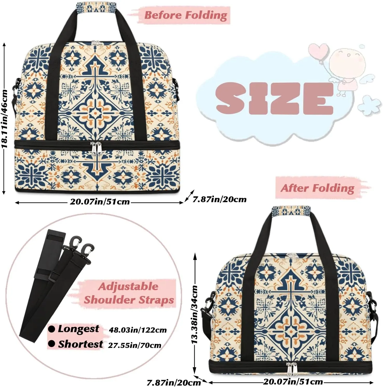 Abstract Flora Boho Patterns Travel Duffle Bag, Collapsible Travel Bag Sports Gym Bag With Shoes Compartment Weekender Bag Overnight Bag For Women Men