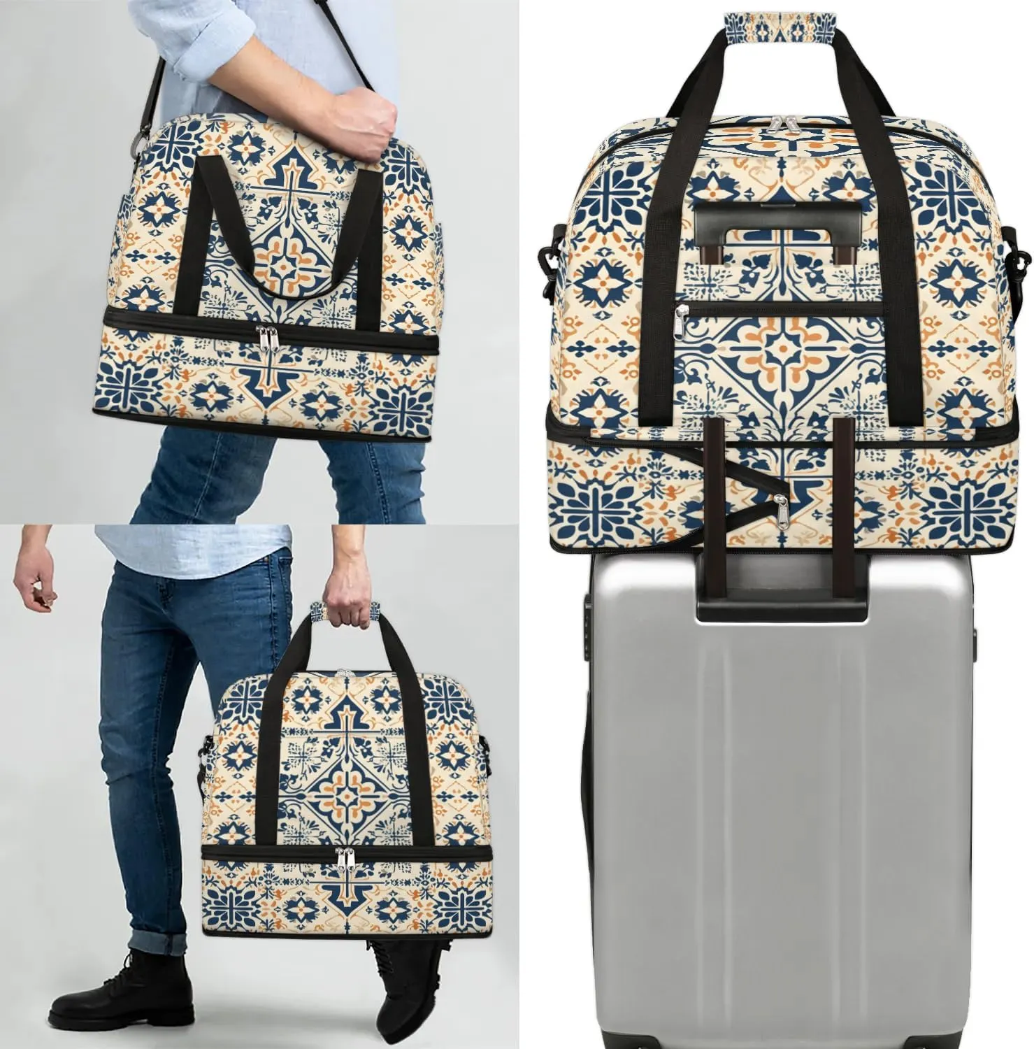 Abstract Flora Boho Patterns Travel Duffle Bag, Collapsible Travel Bag Sports Gym Bag With Shoes Compartment Weekender Bag Overnight Bag For Women Men