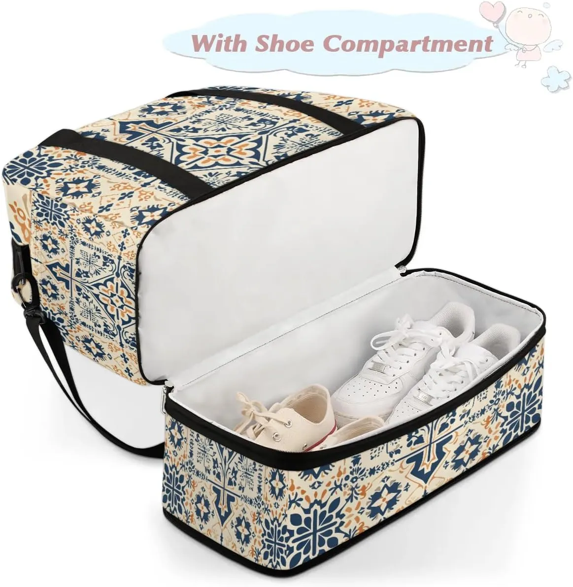 Abstract Flora Boho Patterns Travel Duffle Bag, Collapsible Travel Bag Sports Gym Bag With Shoes Compartment Weekender Bag Overnight Bag For Women Men