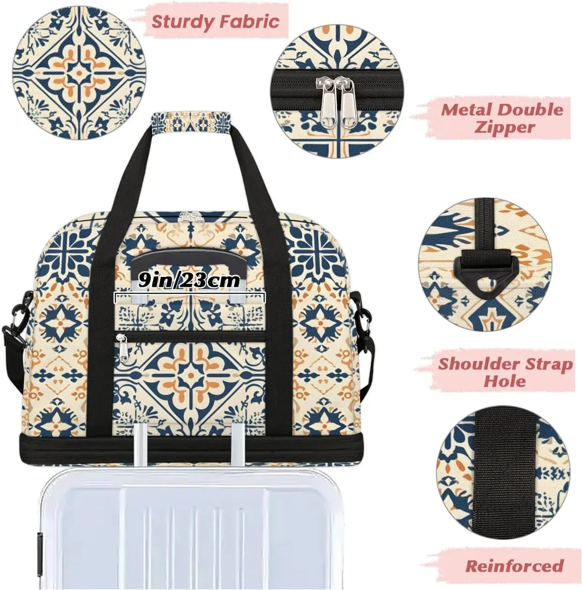 Abstract Flora Boho Patterns Travel Duffle Bag, Collapsible Travel Bag Sports Gym Bag With Shoes Compartment Weekender Bag Overnight Bag For Women Men