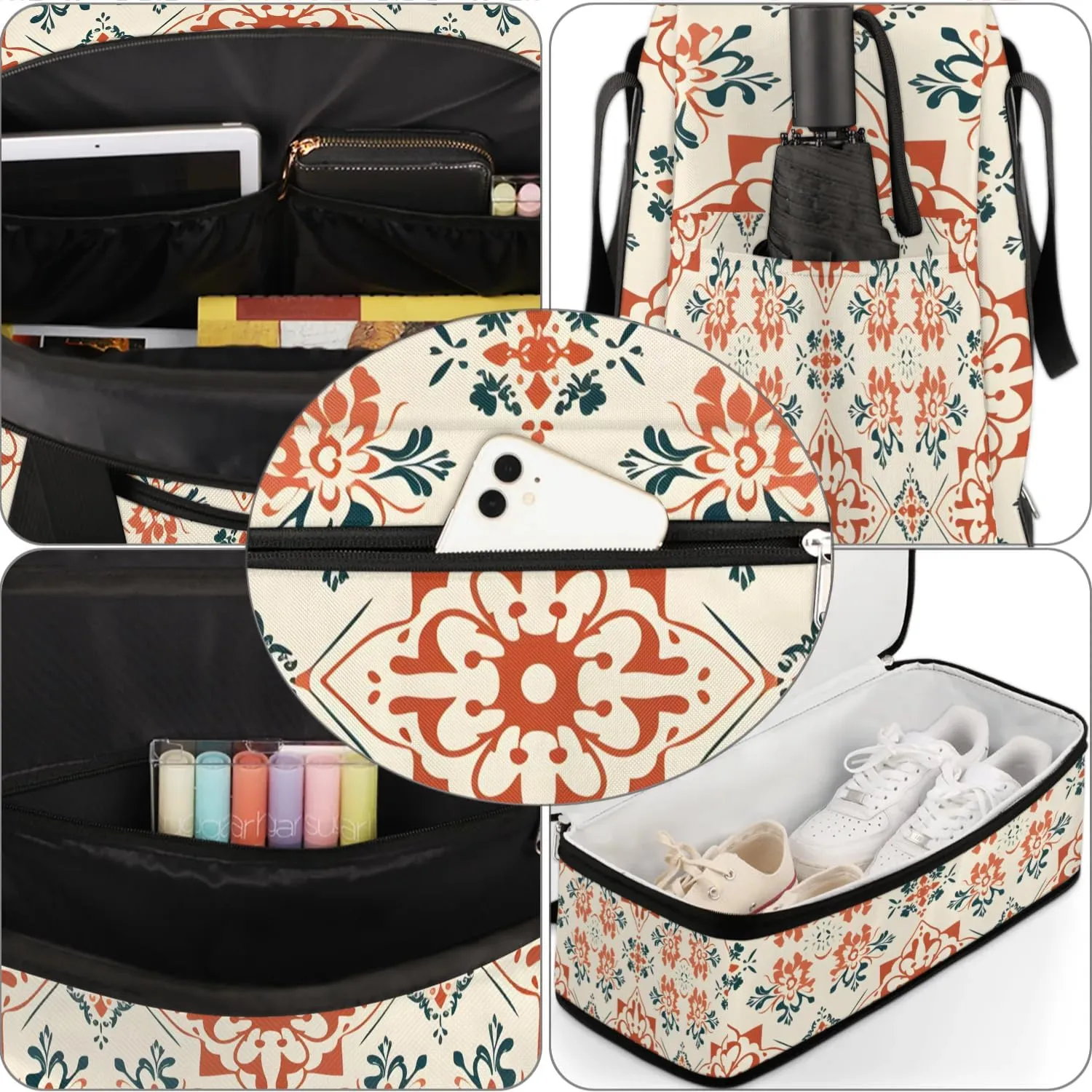 Abstract Flora Boho Printings Travel Duffle Bag, Collapsible Travel Bag Sports Gym Bag With Shoes Compartment Weekender Bag Overnight Bag For Women Men