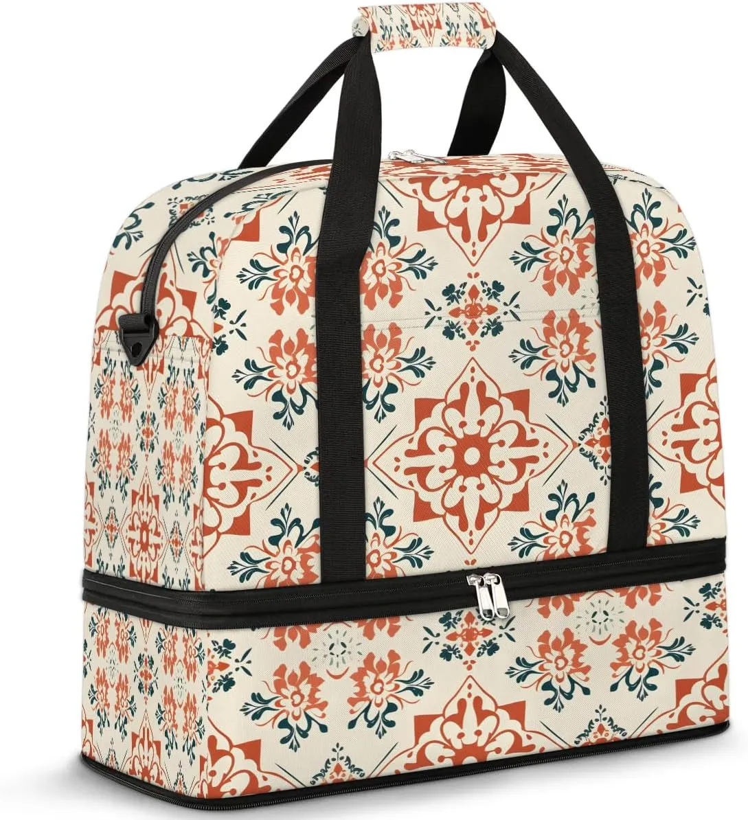 Abstract Flora Boho Printings Travel Duffle Bag, Collapsible Travel Bag Sports Gym Bag With Shoes Compartment Weekender Bag Overnight Bag For Women Men