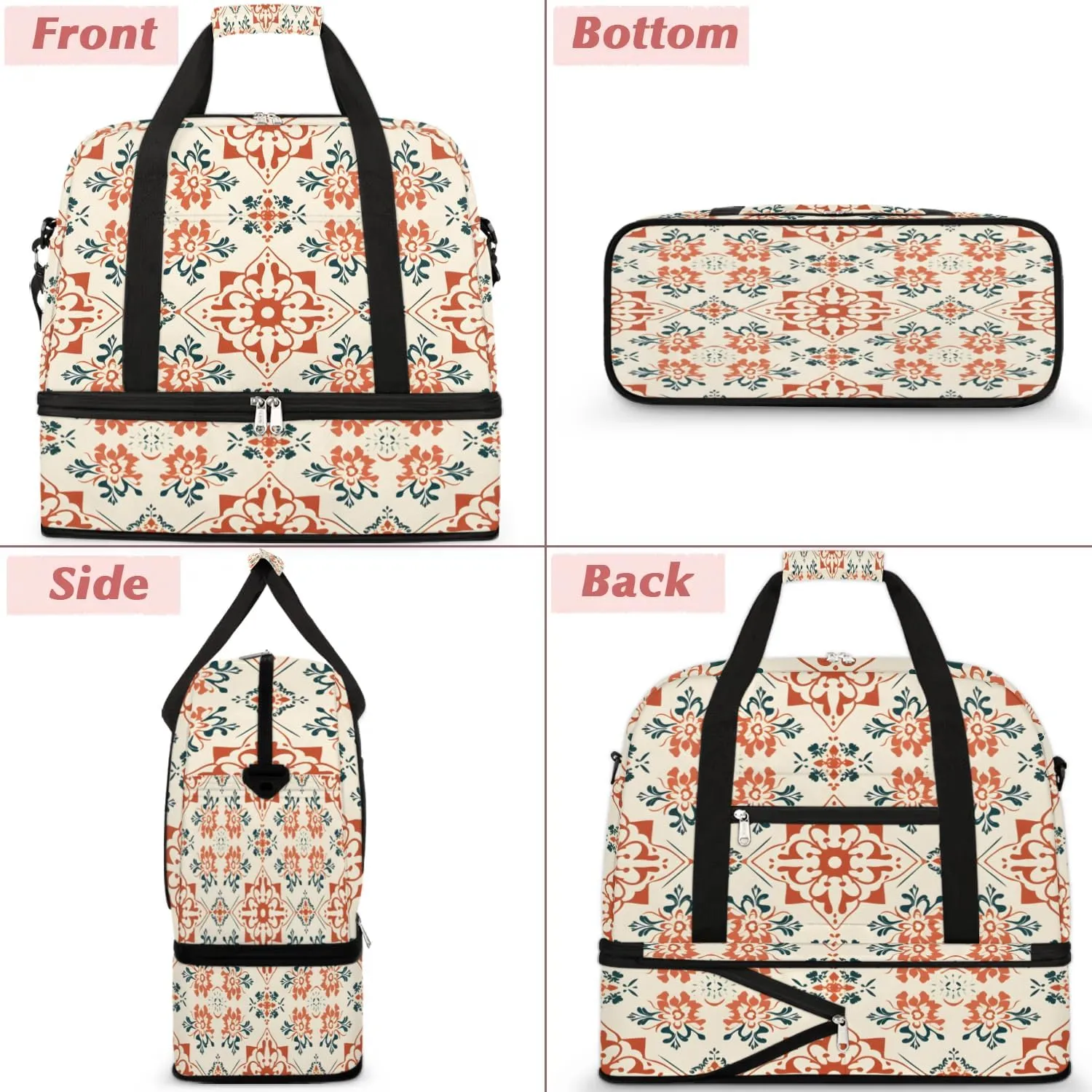 Abstract Flora Boho Printings Travel Duffle Bag, Collapsible Travel Bag Sports Gym Bag With Shoes Compartment Weekender Bag Overnight Bag For Women Men