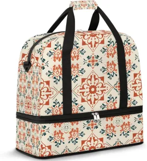 Abstract Flora Boho Printings Travel Duffle Bag, Collapsible Travel Bag Sports Gym Bag With Shoes Compartment Weekender Bag Overnight Bag For Women Men