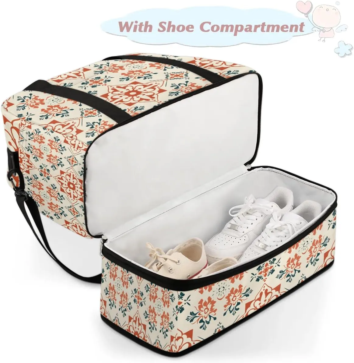 Abstract Flora Boho Printings Travel Duffle Bag, Collapsible Travel Bag Sports Gym Bag With Shoes Compartment Weekender Bag Overnight Bag For Women Men