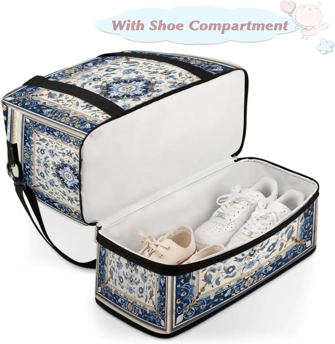 Abstract Flora Retro Printing Travel Duffle Bag, Collapsible Travel Bag Sports Gym Bag With Shoes Compartment Weekender Bag Overnight Bag For Women Men