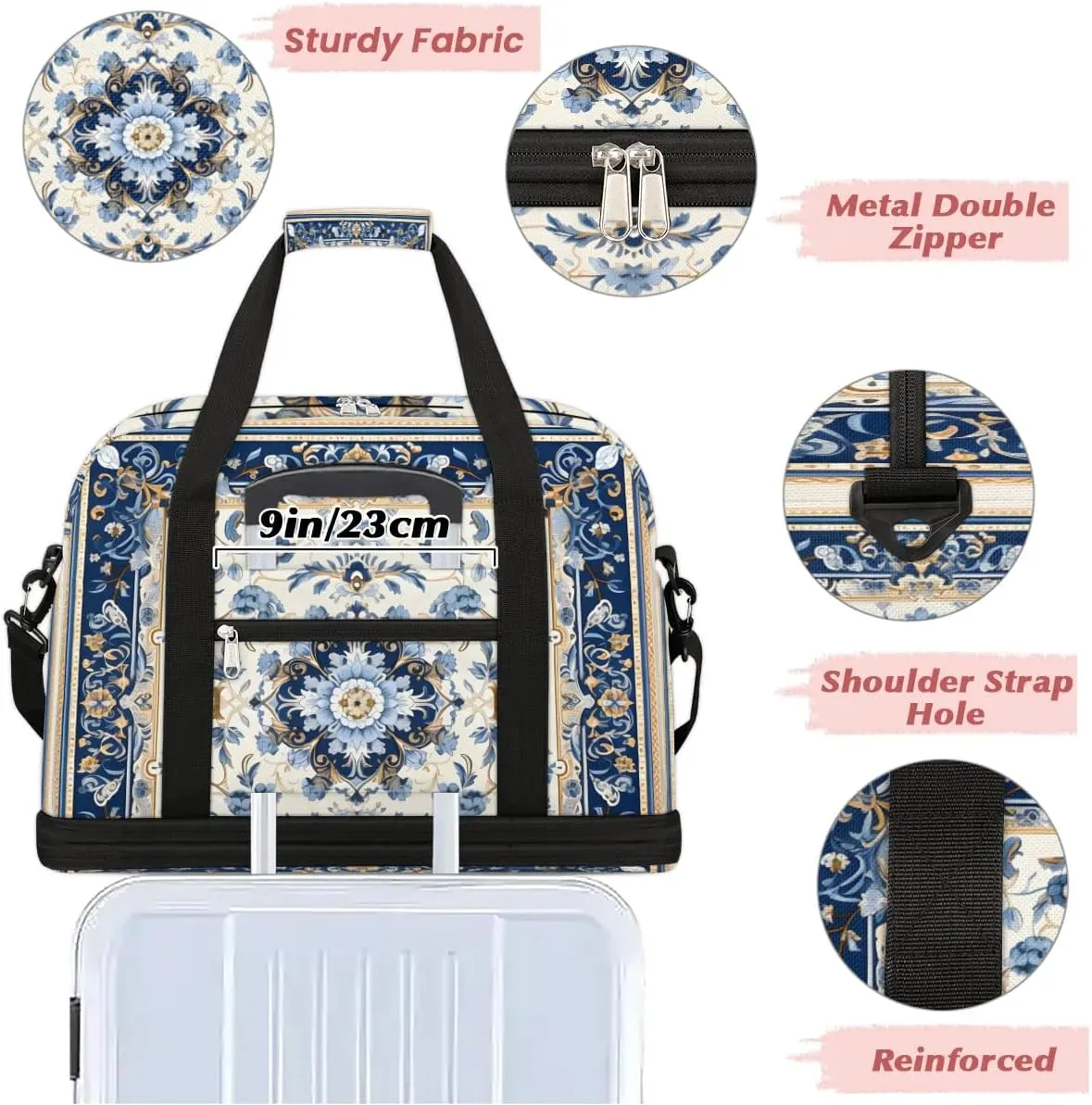 Abstract Flora Retro Printing Travel Duffle Bag, Collapsible Travel Bag Sports Gym Bag With Shoes Compartment Weekender Bag Overnight Bag For Women Men