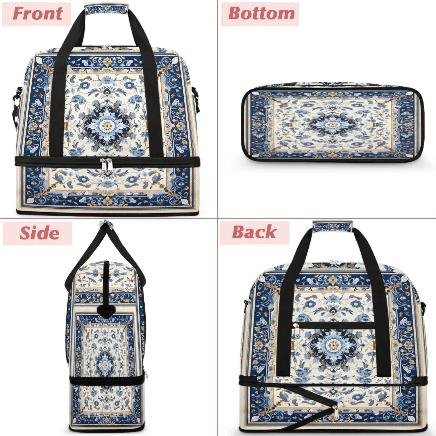 Abstract Flora Retro Printing Travel Duffle Bag, Collapsible Travel Bag Sports Gym Bag With Shoes Compartment Weekender Bag Overnight Bag For Women Men