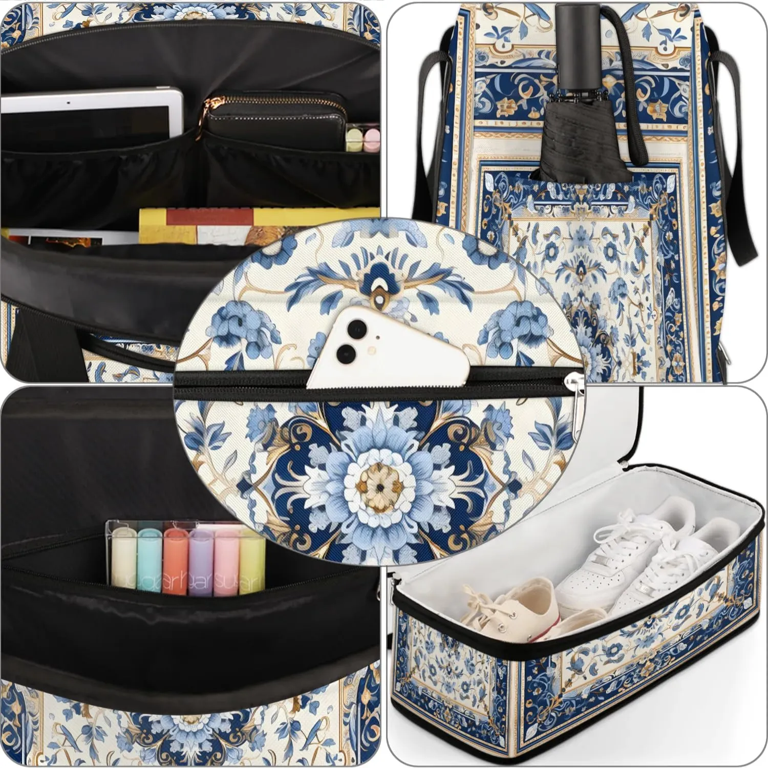 Abstract Flora Retro Printing Travel Duffle Bag, Collapsible Travel Bag Sports Gym Bag With Shoes Compartment Weekender Bag Overnight Bag For Women Men