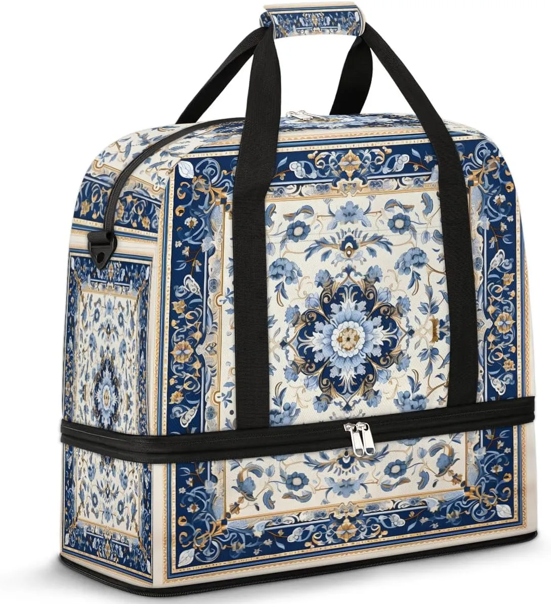 Abstract Flora Retro Printing Travel Duffle Bag, Collapsible Travel Bag Sports Gym Bag With Shoes Compartment Weekender Bag Overnight Bag For Women Men