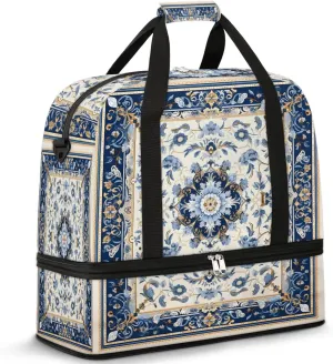 Abstract Flora Retro Printing Travel Duffle Bag, Collapsible Travel Bag Sports Gym Bag With Shoes Compartment Weekender Bag Overnight Bag For Women Men