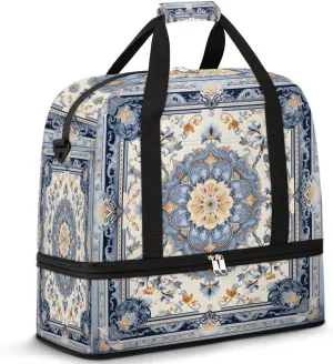Abstract Flora Retro Prints Travel Duffle Bag, Collapsible Travel Bag Sports Gym Bag With Shoes Compartment Weekender Bag Overnight Bag For Women Men