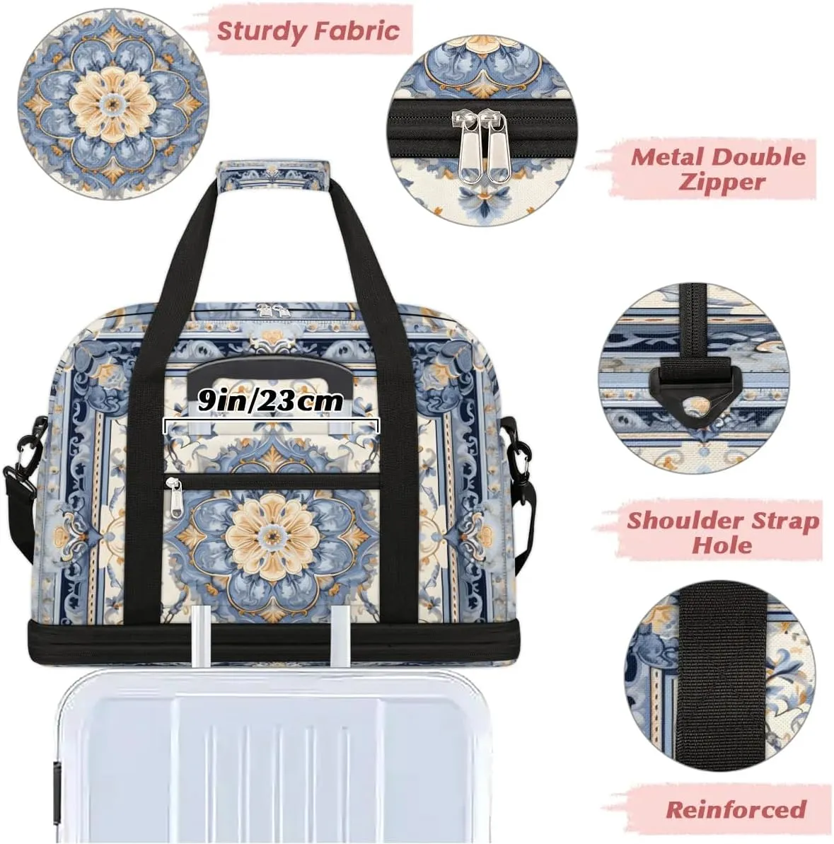 Abstract Flora Retro Prints Travel Duffle Bag, Collapsible Travel Bag Sports Gym Bag With Shoes Compartment Weekender Bag Overnight Bag For Women Men