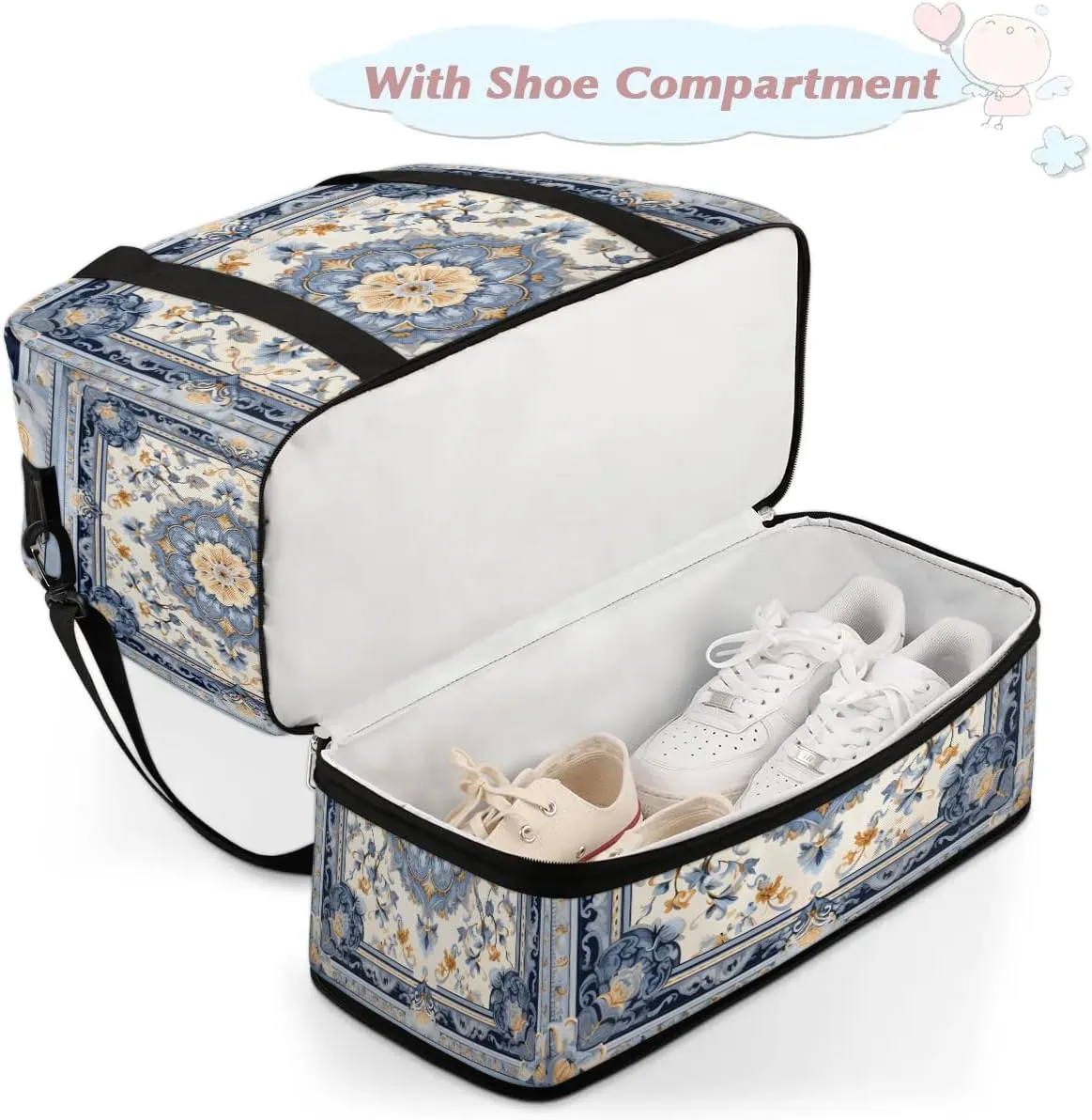 Abstract Flora Retro Prints Travel Duffle Bag, Collapsible Travel Bag Sports Gym Bag With Shoes Compartment Weekender Bag Overnight Bag For Women Men