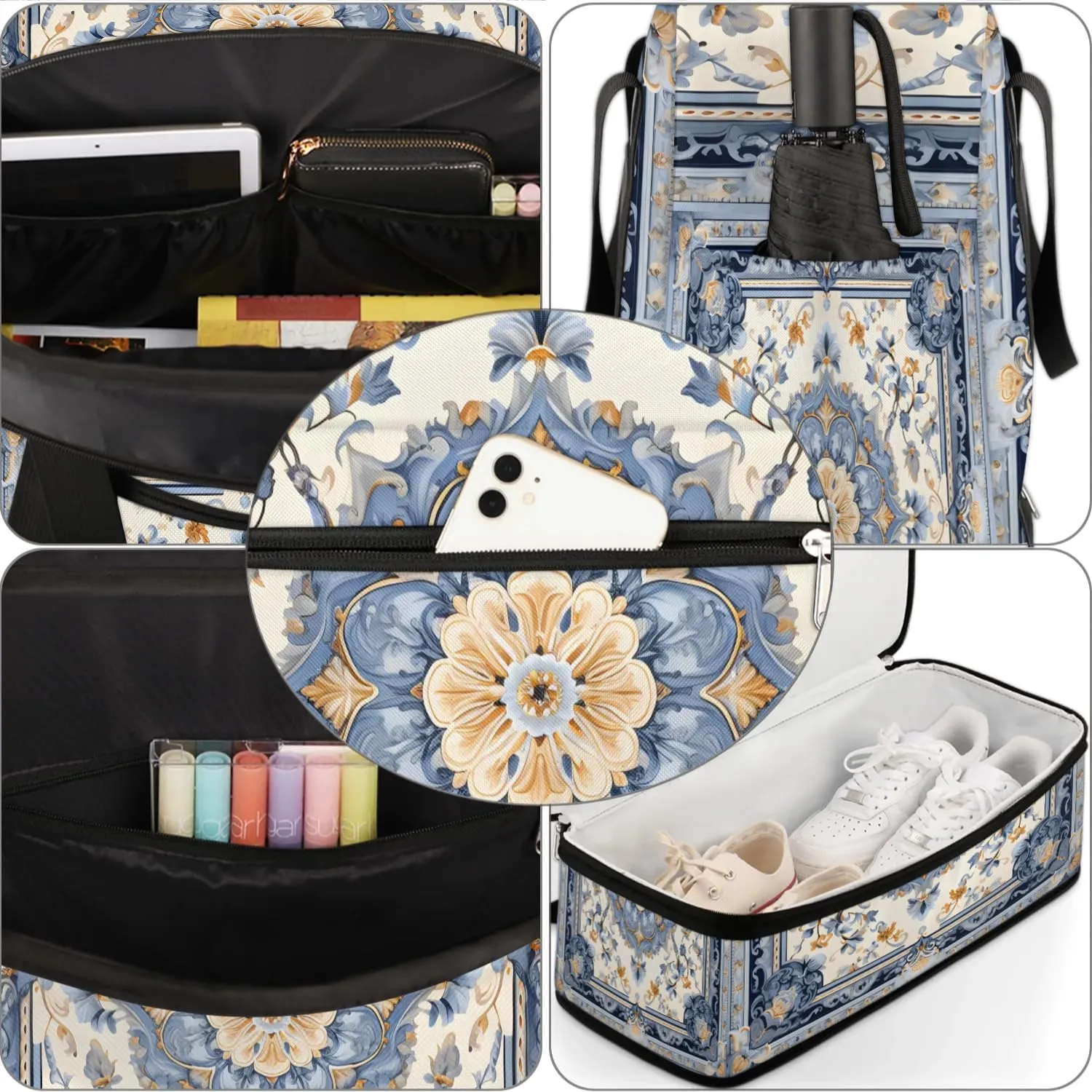Abstract Flora Retro Prints Travel Duffle Bag, Collapsible Travel Bag Sports Gym Bag With Shoes Compartment Weekender Bag Overnight Bag For Women Men