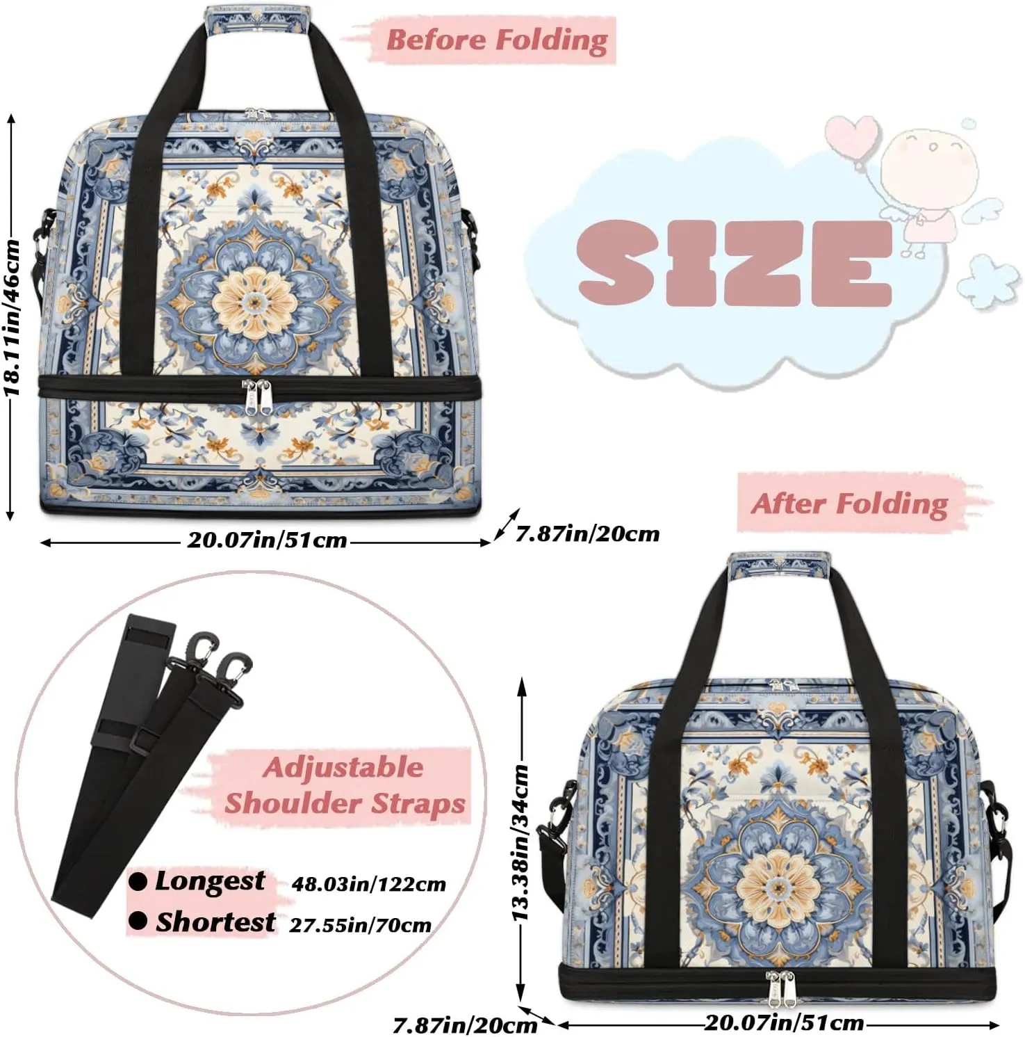 Abstract Flora Retro Prints Travel Duffle Bag, Collapsible Travel Bag Sports Gym Bag With Shoes Compartment Weekender Bag Overnight Bag For Women Men
